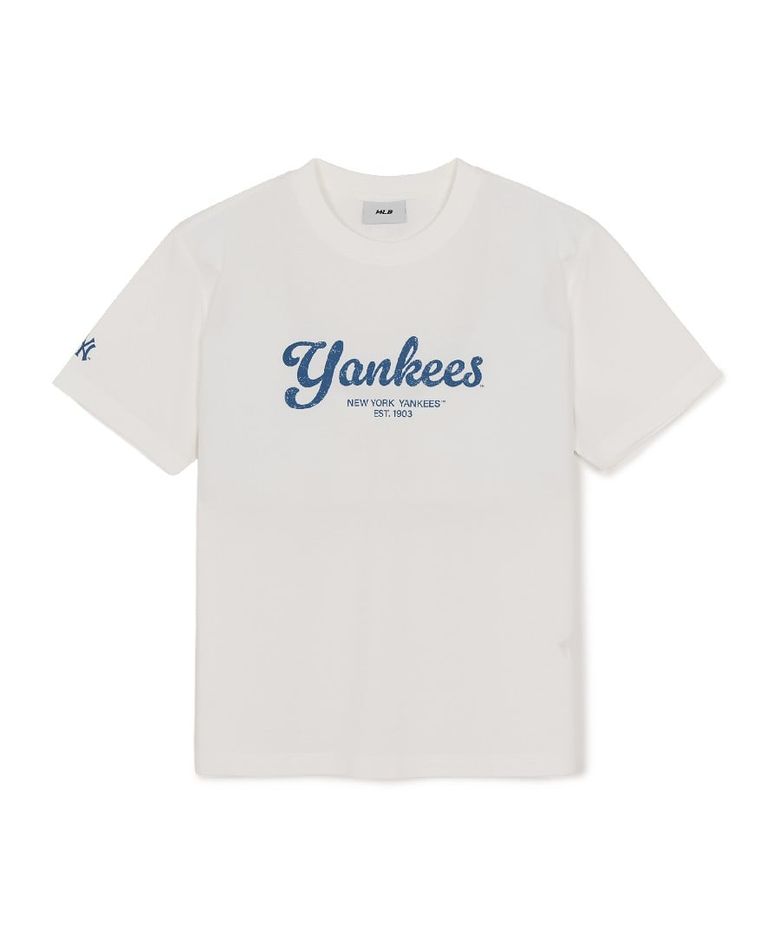 빈티지 스포티브 컬시브 레터 반팔 티셔츠 NY (Ivory)