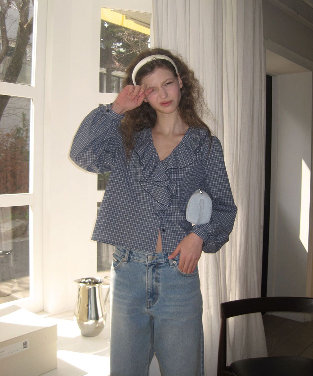 어패럴아카이브(APPAREL ARCHIVE) Wave frill blouse - Check