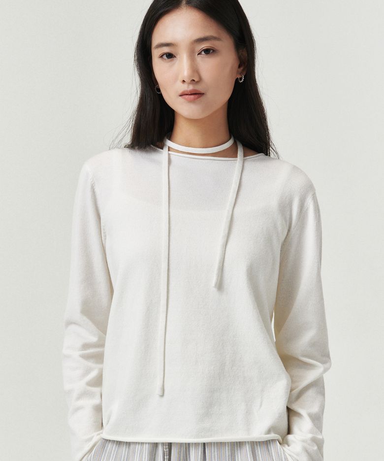 SOFT TIE NECK KNIT