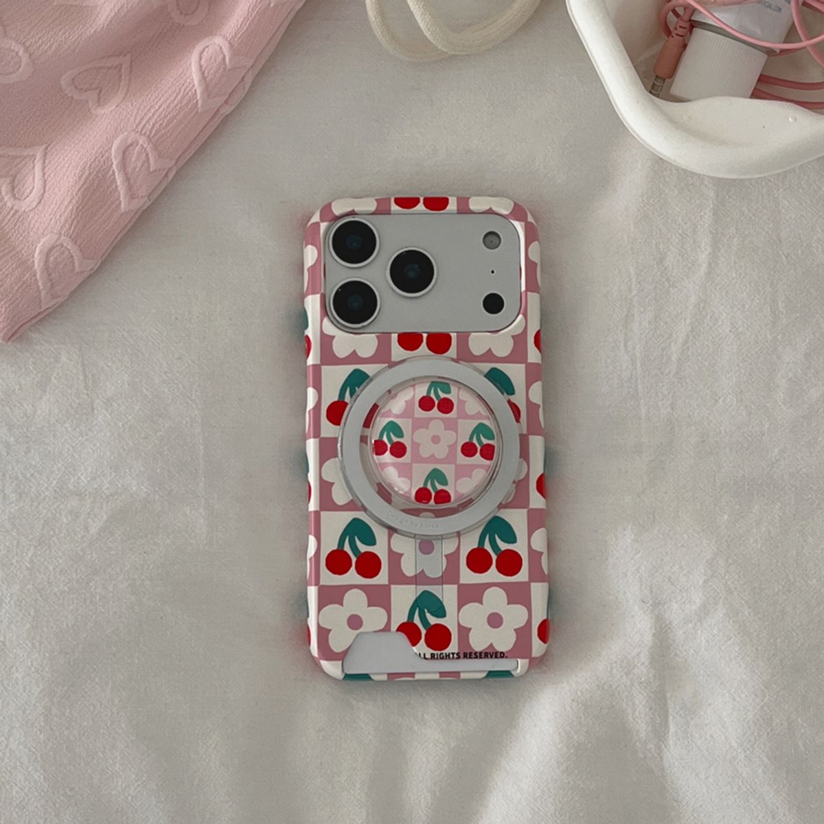 더나인몰(THE NINEMALL) [맥세이프 에폭시톡] cherry flower checkerboard