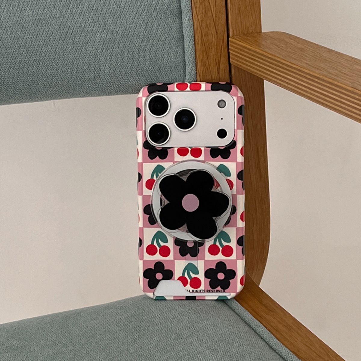 더나인몰(THE NINEMALL) cherry flower checkerboard [맥세이프 카드수납 폰케이스]