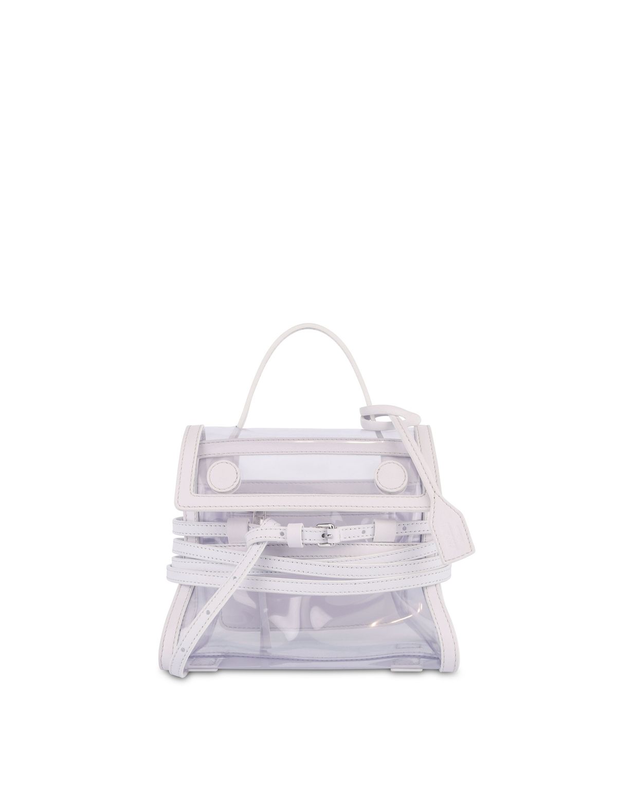 모스키노(MOSCHINO) 타이 미 PVC&레더 스몰 핸드백 WHITE