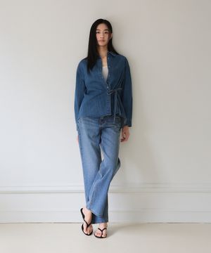 Strap Detail Denim Blouse (Deep Denim)