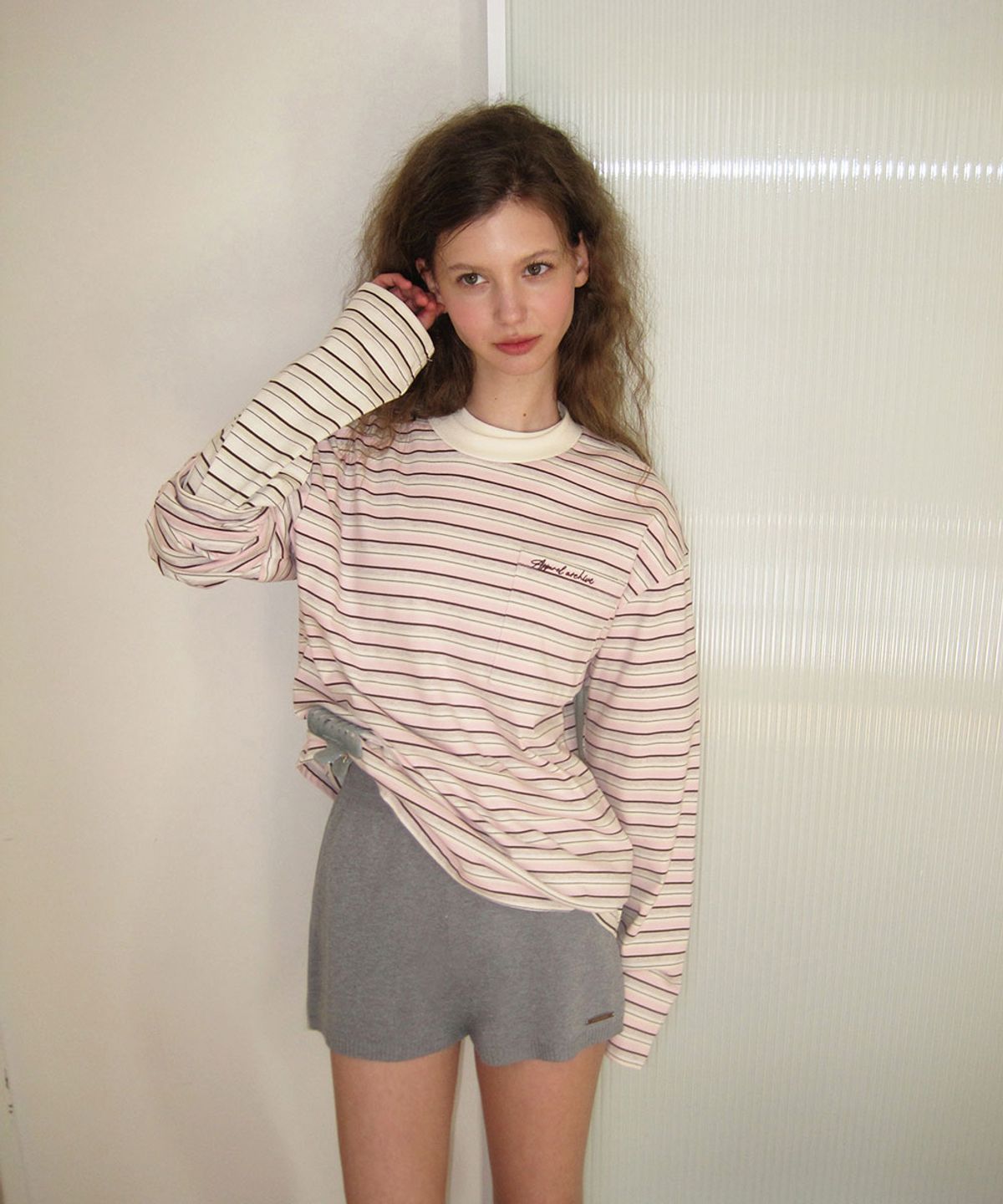 어패럴아카이브(APPAREL ARCHIVE) Bagle stripe long sleeve tee - Pink