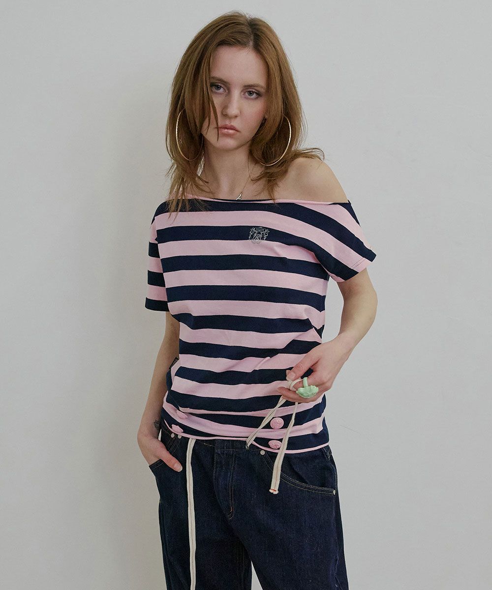 トップス SCULPTOR Button Stripe Tee 스컬프터(SCULPTOR) Button Stripe Tee Pink - 사이즈 & 후기 | 무신사