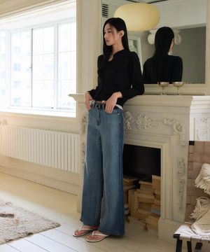 Side panel washed pants (Denim)