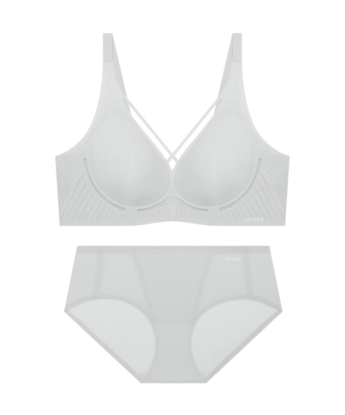 게스언더웨어(GUESS UNDERWEAR) 쿨링 포인트 심리스 브라 팬티 세트 - 라이트그레이