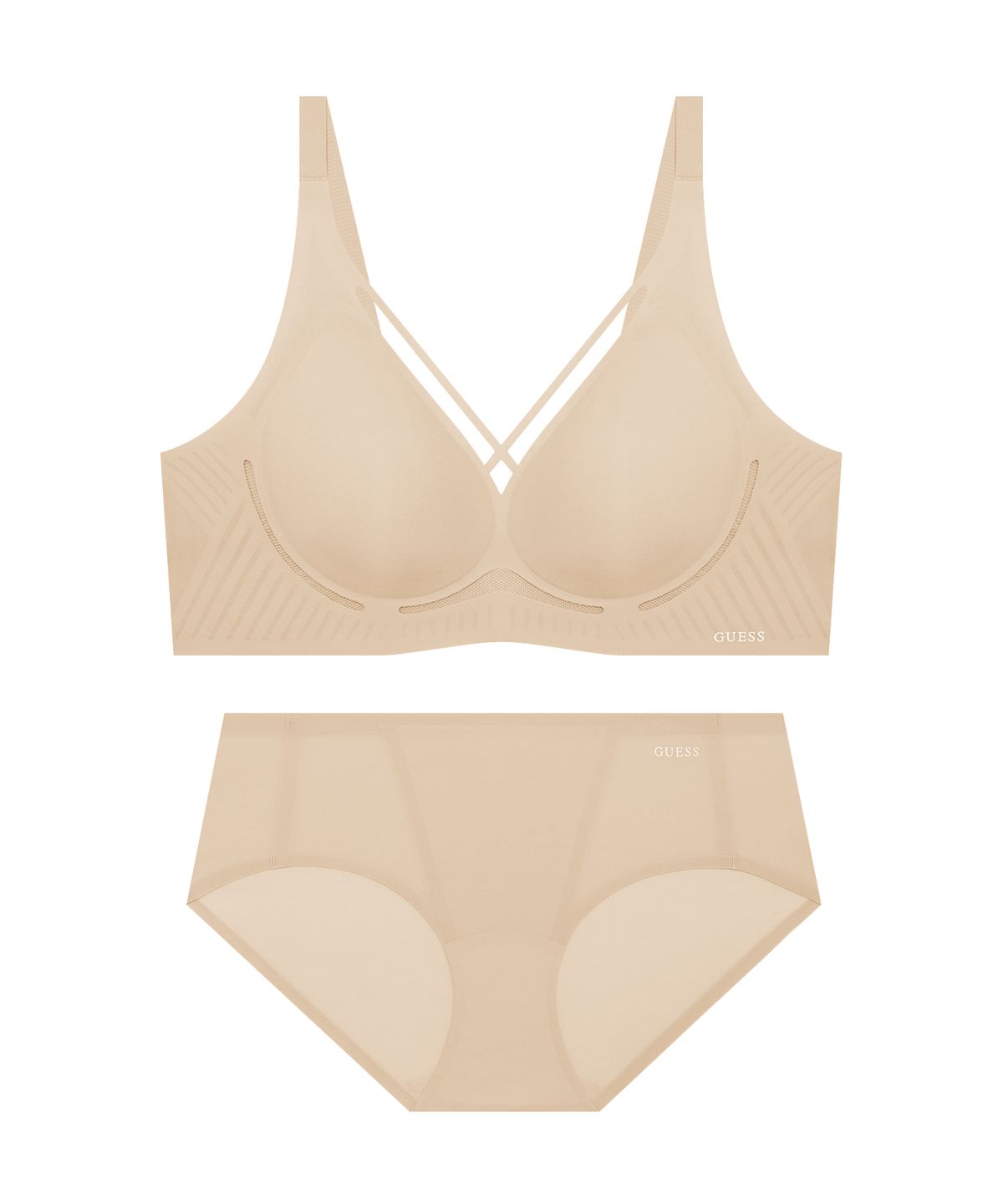 게스언더웨어(GUESS UNDERWEAR) 쿨링 포인트 심리스 브라 팬티 세트 - 베이지