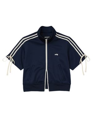 리본 세미크롭 반팔 트랙 탑 네이비