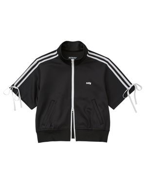 도트 리본 세미크롭 반팔 트랙 탑 블랙