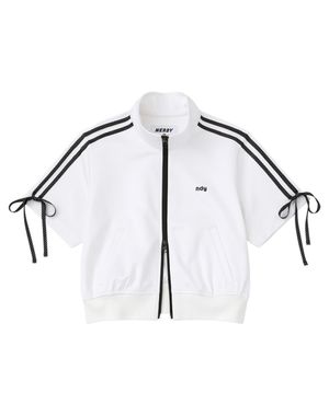 도트 리본 세미크롭 반팔 트랙 탑 화이트