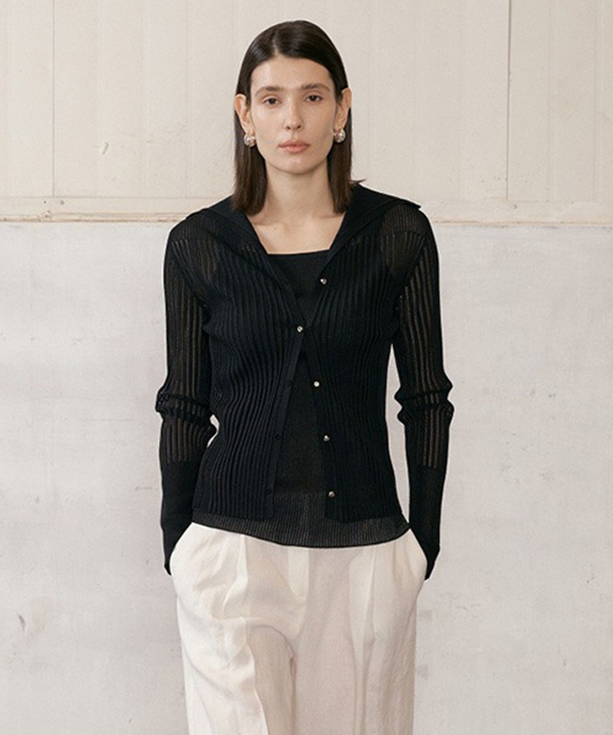 바니스뉴욕(BARNEYS NEWYORK) 펄메쉬 가디건+리브탑 블랙