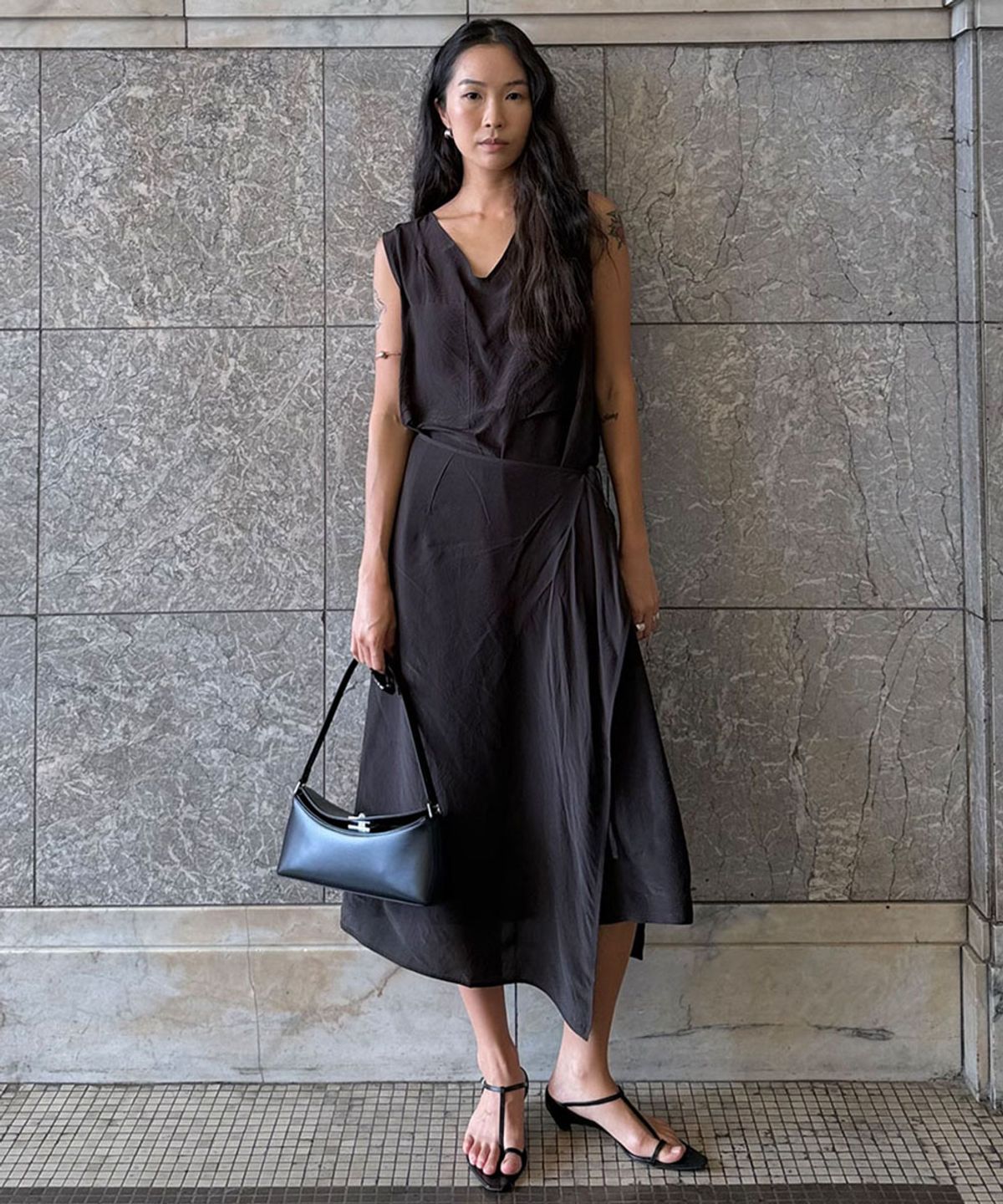 바니스뉴욕(BARNEYS NEWYORK) 벨라 랩 레이어드 원피스 블랙브라운