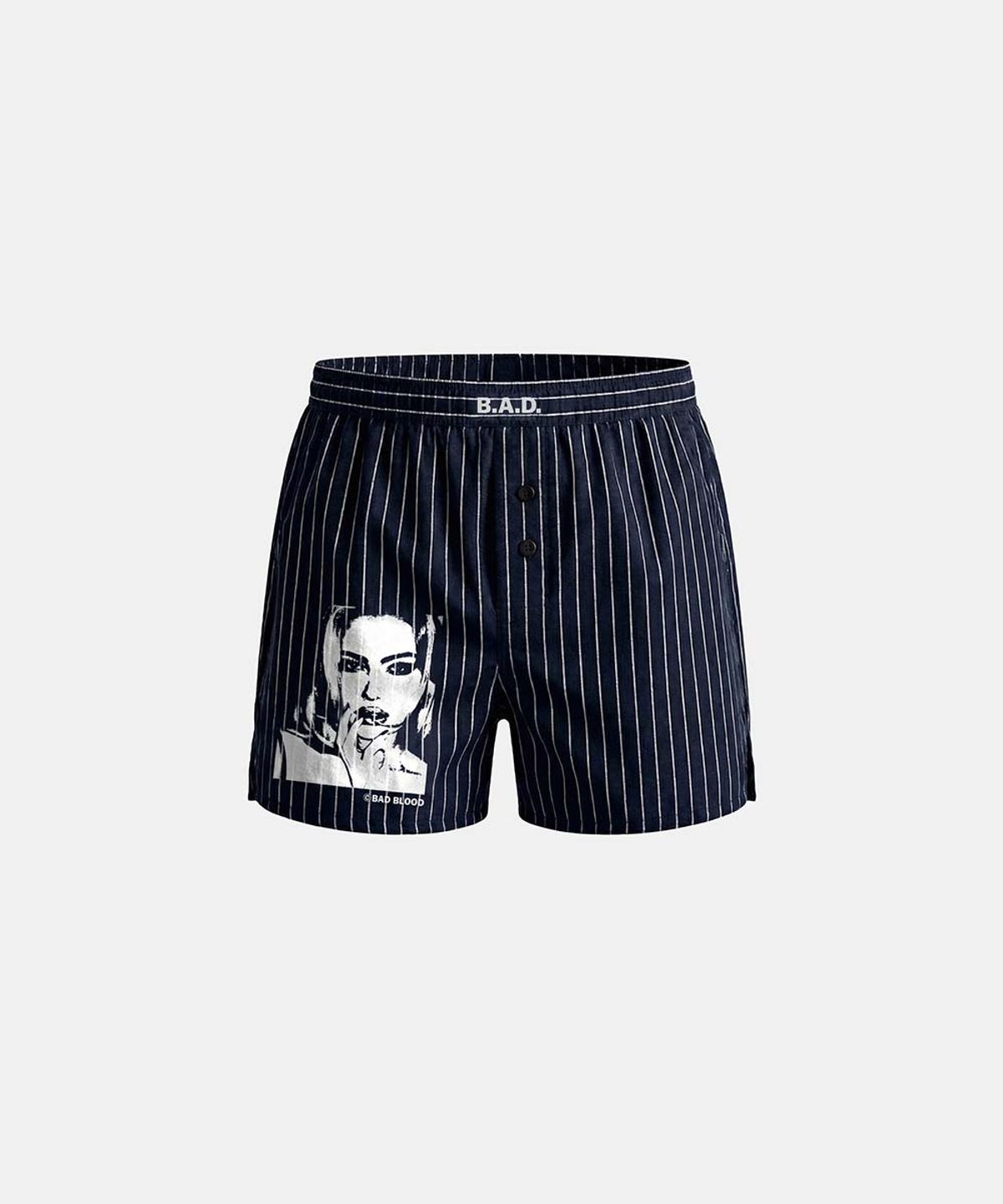 배드블러드(BADBLOOD) Button Fly Boxer Shorts - Navy Stripe