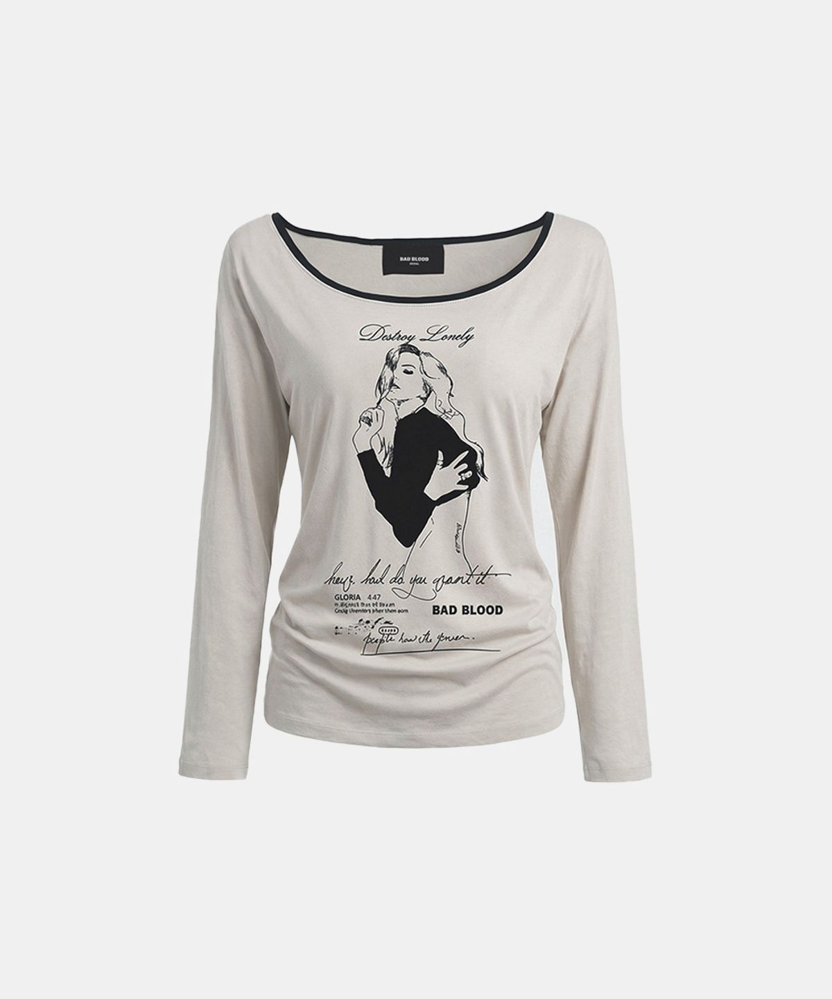 배드블러드(BADBLOOD) B.A.D. Ladyland Ringer Loose-Fit T-Shirt - Cream