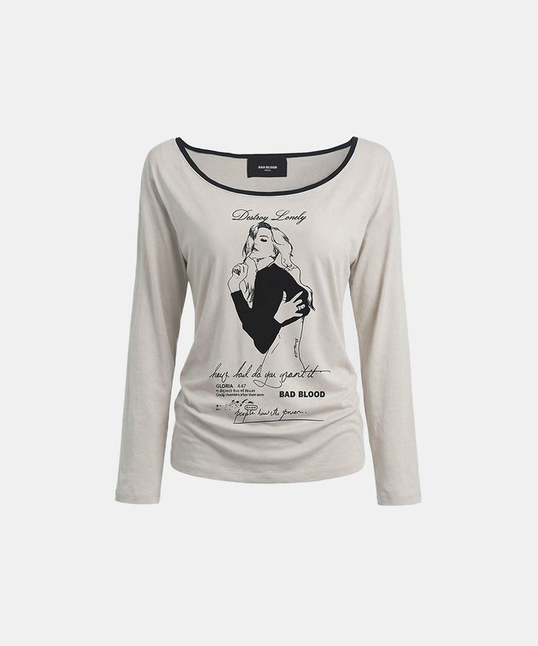 B.A.D. Ladyland Ringer Loose-Fit T-Shirt - Cream
