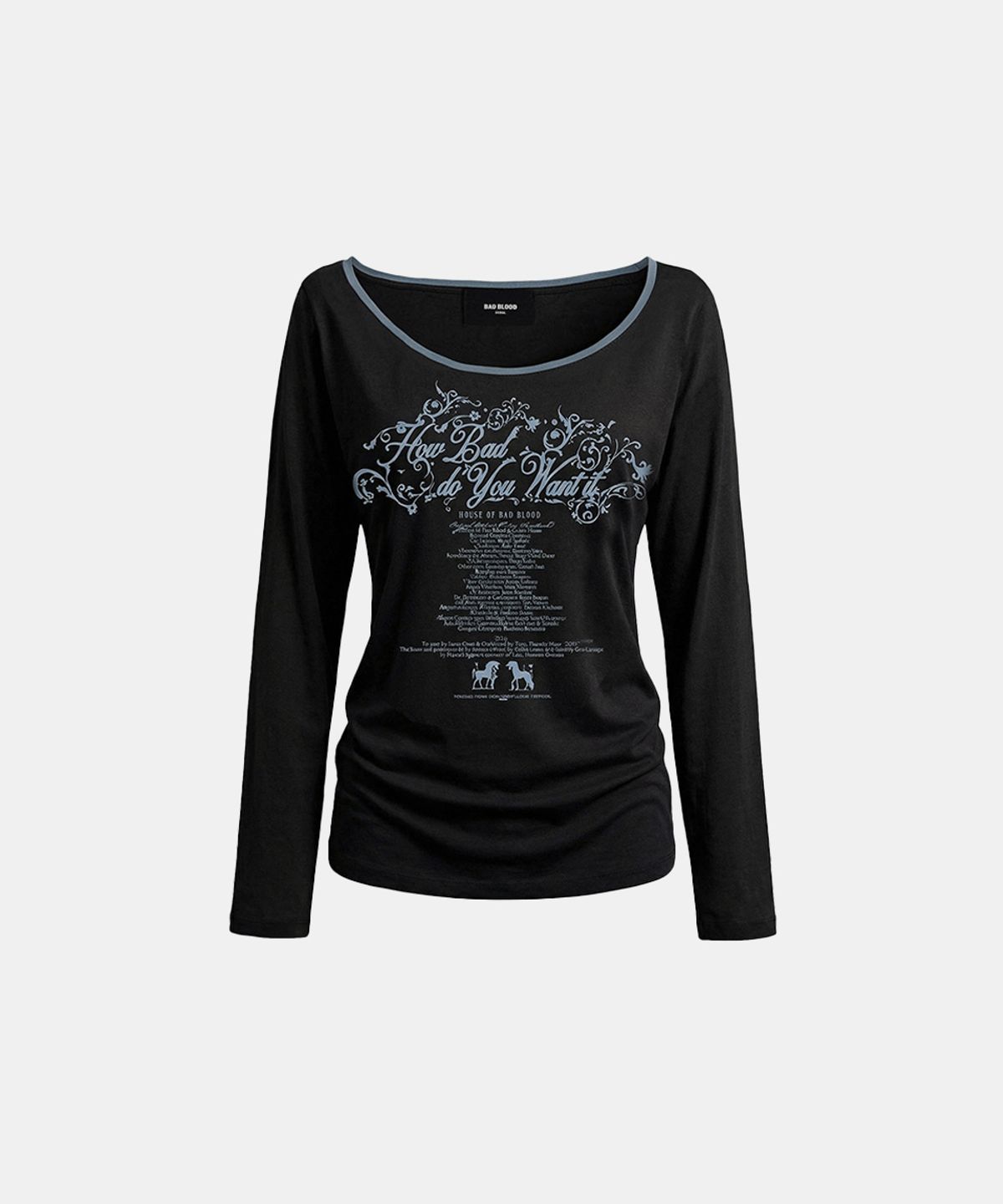 배드블러드(BADBLOOD) Script Graphic Ringer Loose-Fit T-Shirt - Black