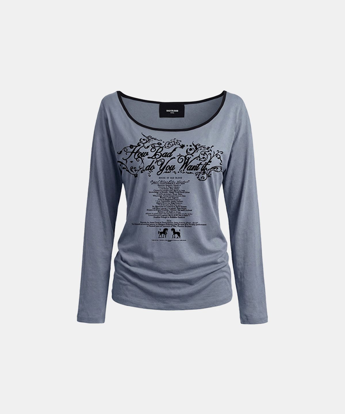 배드블러드(BADBLOOD) Script Graphic Ringer Loose-Fit T-Shirt - Sky Blue
