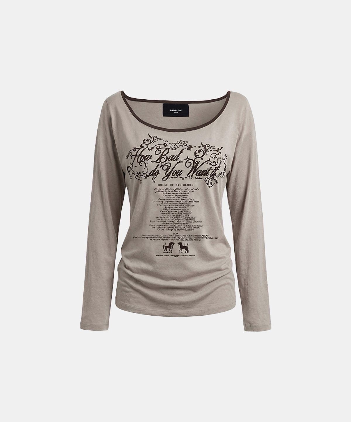 배드블러드(BADBLOOD) Script Graphic Ringer Loose-Fit T-Shirt - Beige