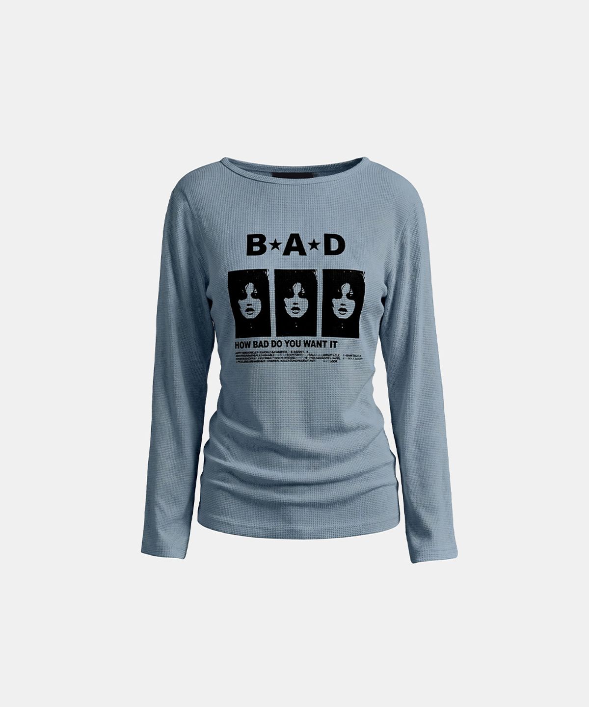 배드블러드(BADBLOOD) B.A.D. Waffle Boat Neck T-Shirt - Dusty Blue