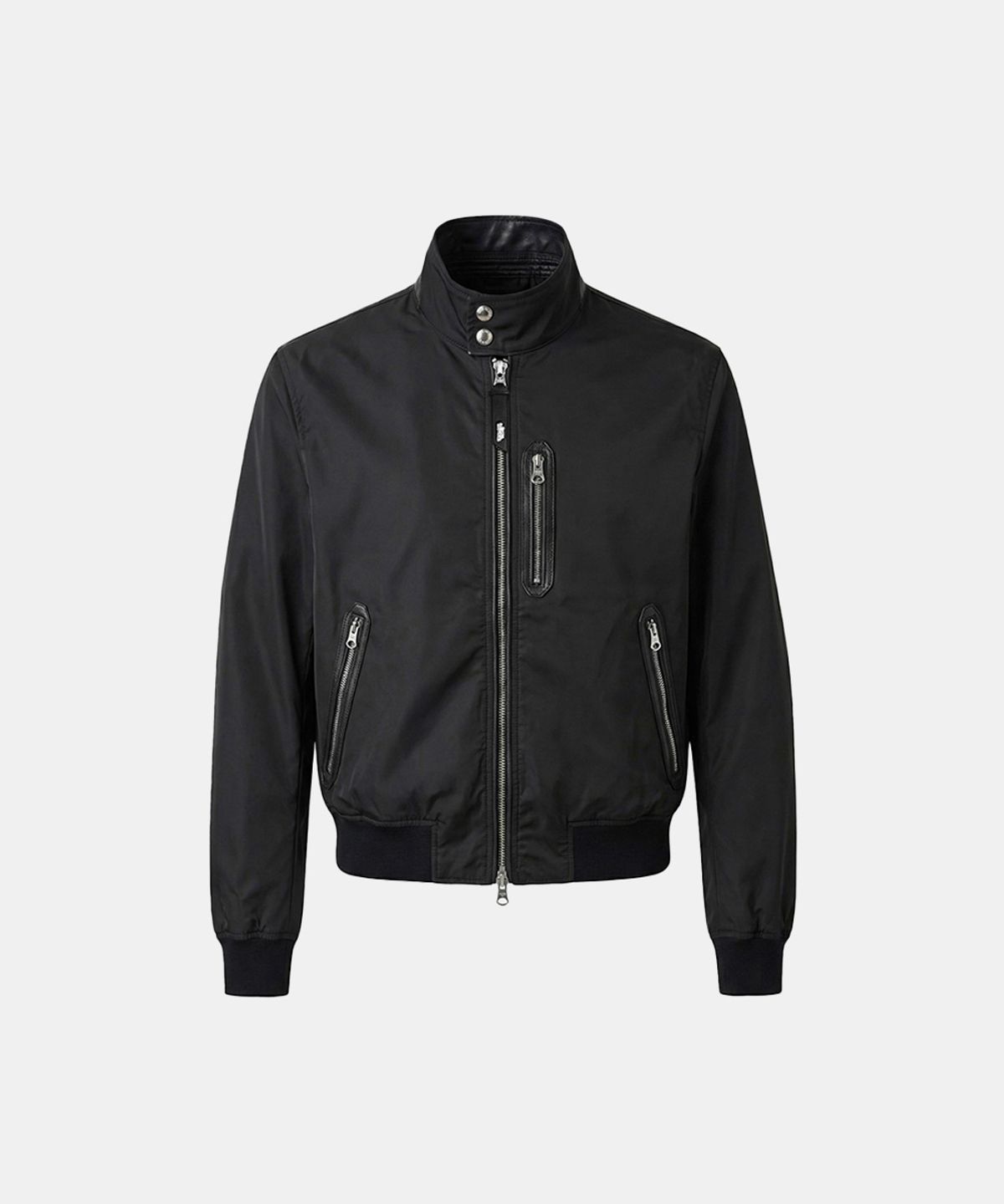 배드블러드(BADBLOOD) Contour Technical Leather Panel High-Neck Jacket - Black