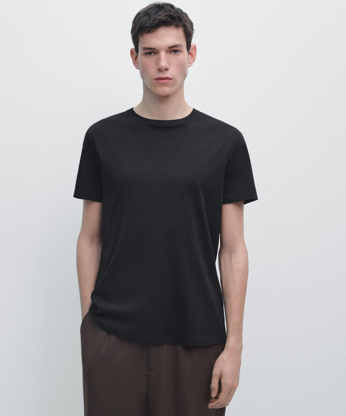 마시모두띠(MASSIMO DUTTI) 100% 머서라이즈 코튼 티셔츠