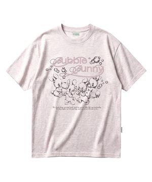 버블 버니 프린트 오버핏 반팔티 멜란지핑크