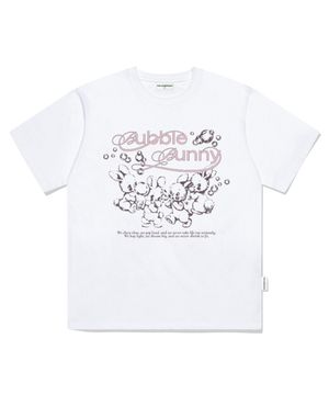 버블 버니 프린트 오버핏 반팔티 화이트