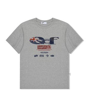 브리티쉬 빈티지 ESCF 로고 콜라주 프린트 오버핏 반팔티 그레이
