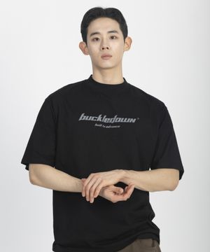 심플 오버핏 일렉트로닉 BD 프린티드 하프넥 티셔츠 (BLACK)