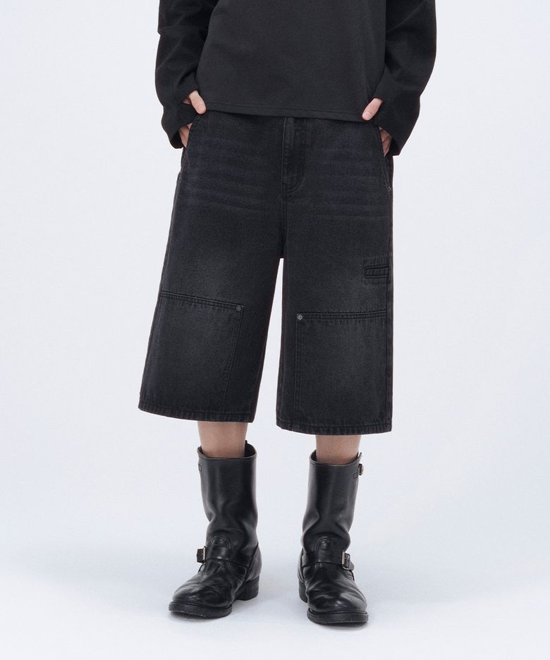 Double knee denim bermuda BLACK