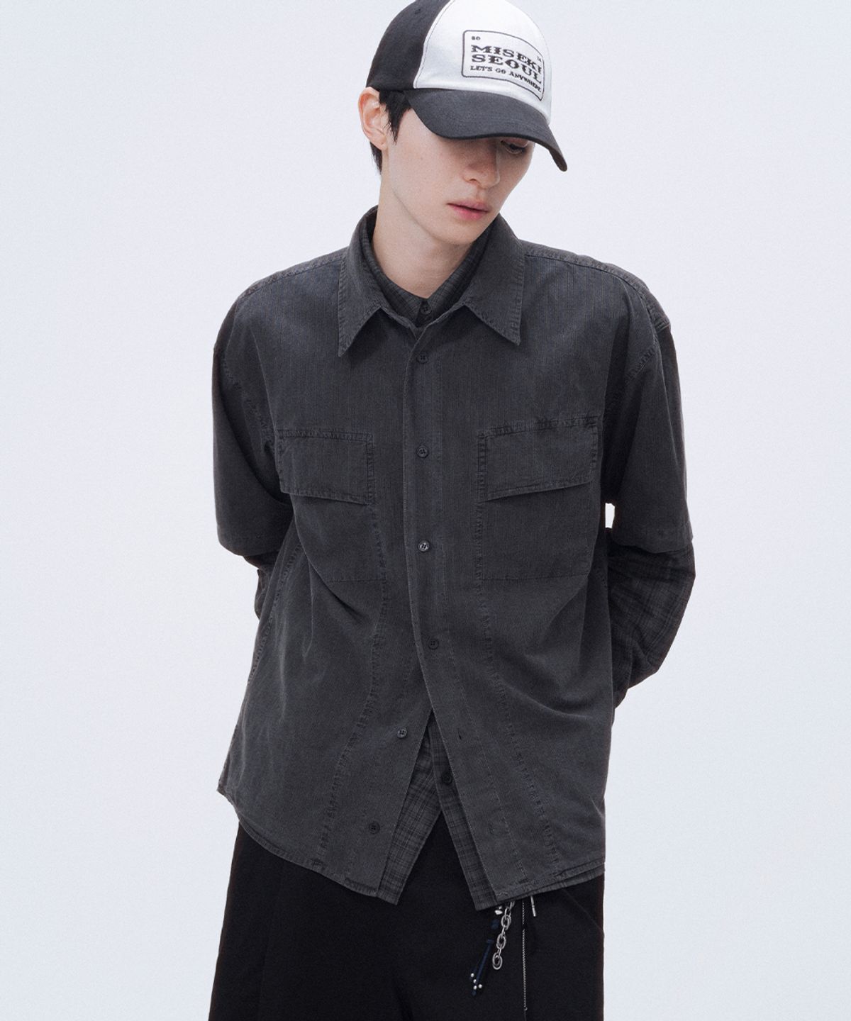 미세키서울 맨(MISEKISEOUL MEN) Dyed stripe shirt CHARCOAL