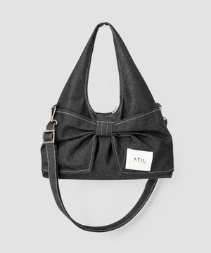 데님 듀이 미니 리본 도트 숄더 & 크로스백 _ 무신사 에디션 [블랙]