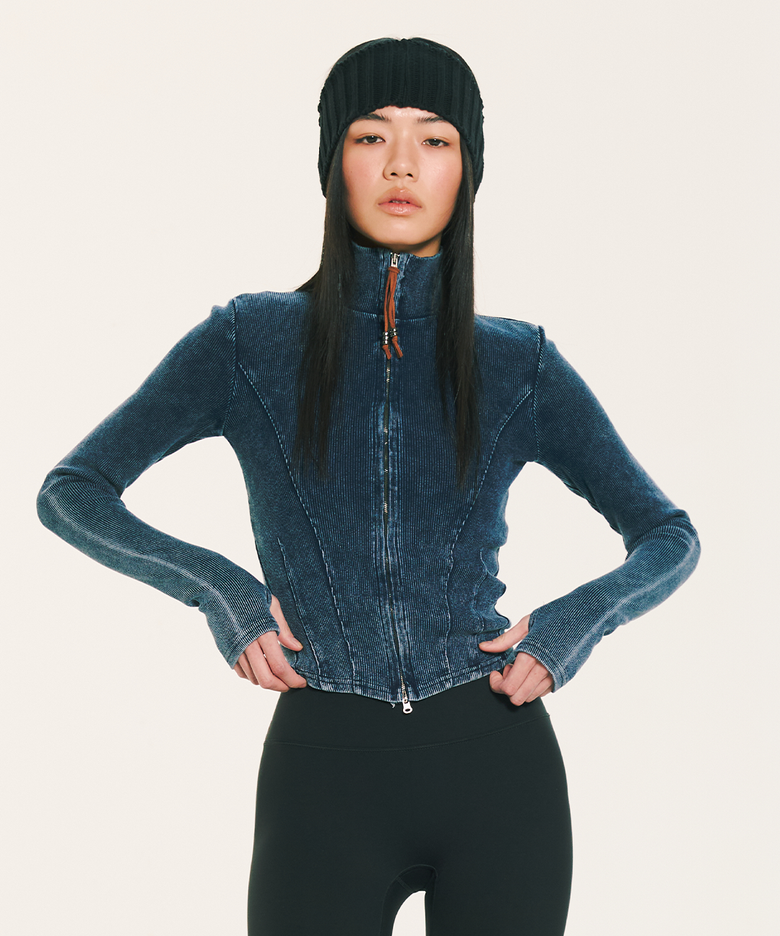 BLEECHED DENIM JIP UP JACKET INDIGO