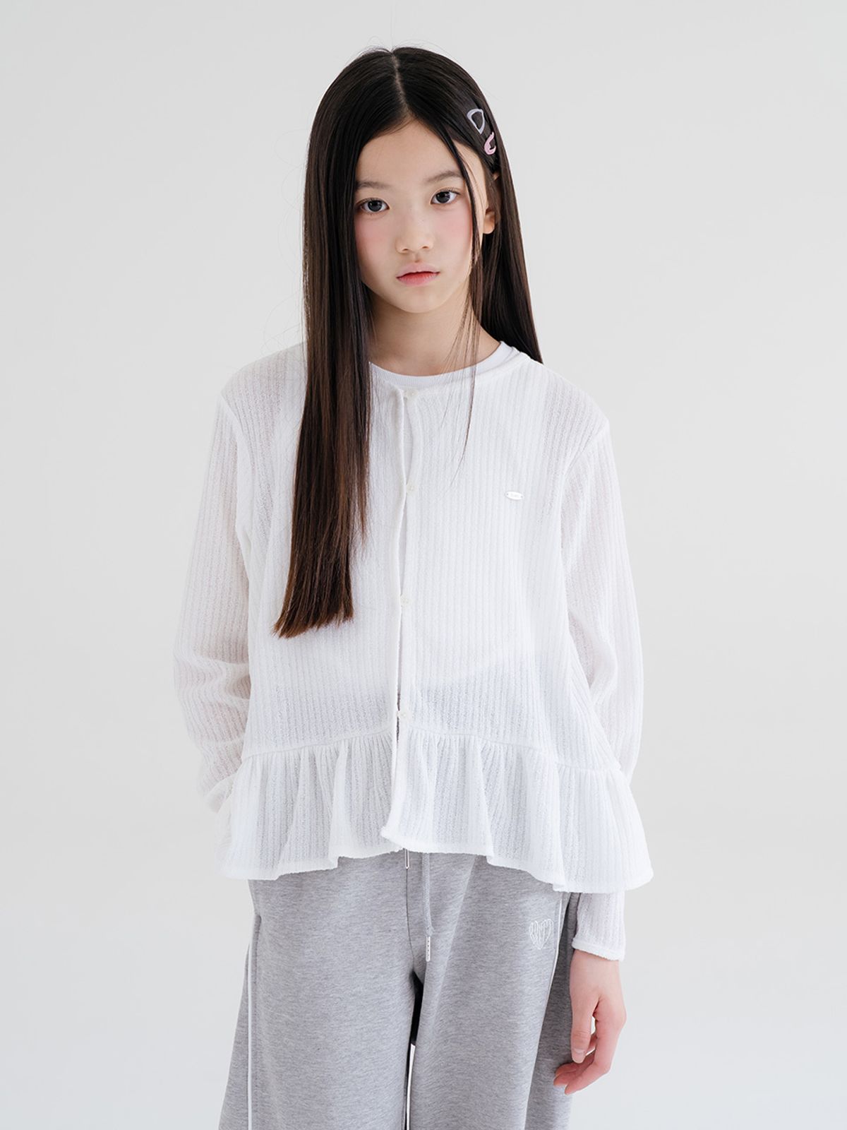브렛테일러(BRETTAILOR) 드레이피 러플 썸머 가디건(화이트)