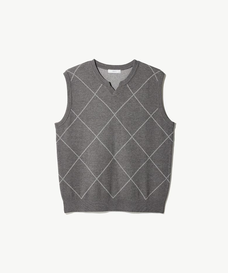 DIEMS 워셔블 아가일 노치드넥 베스트_차콜 그레이 (클래식핏)_DKVXA03CCC