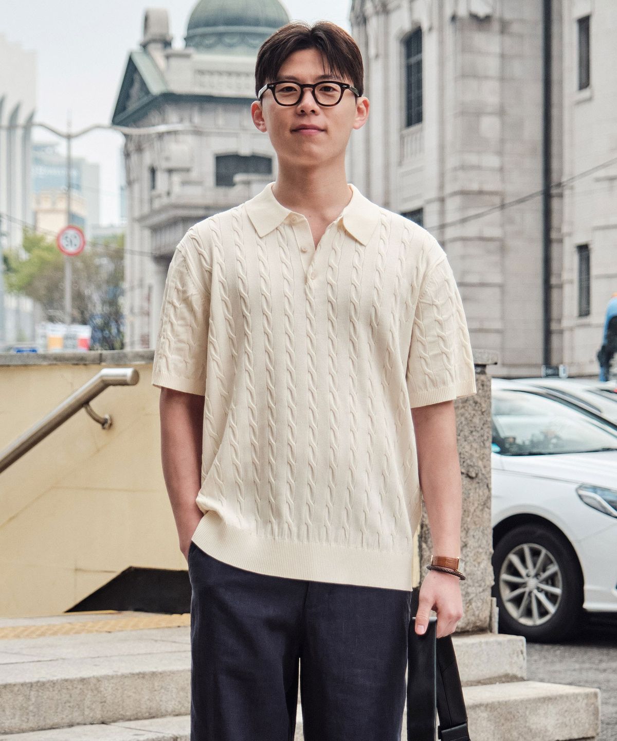 에스티코(STCO) DIEMS 아이스터치 케이블 반팔 니트_아이보리 (클래식핏)_DKTXB61CSI