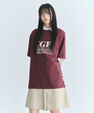 스퀘어 로고 반소매 티셔츠-버건디
