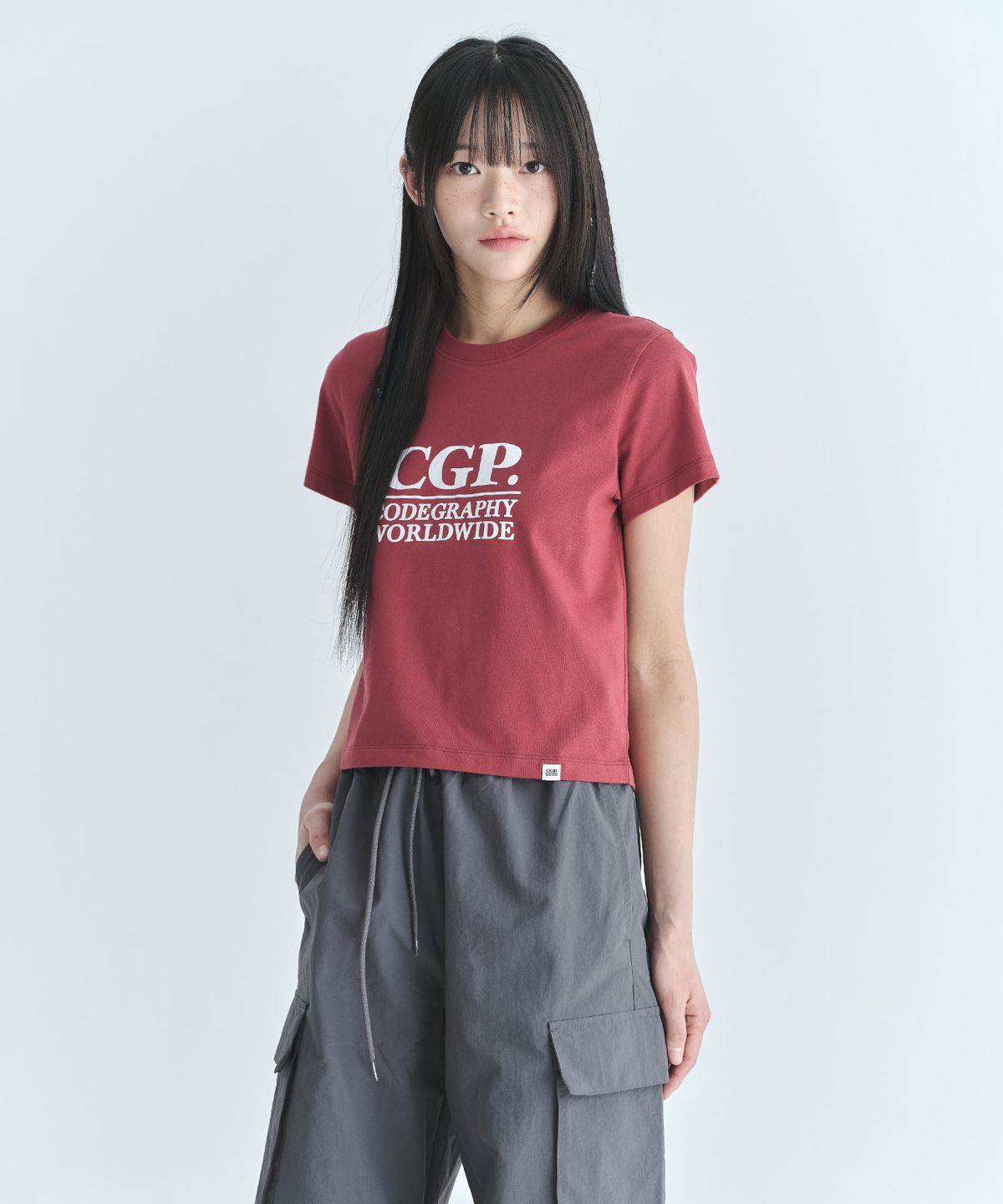 코드그라피(CGP) (우먼) 스퀘어 로고 반소매 티셔츠-레드