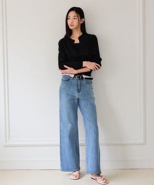 Round Cardigan & Sleeveless Knit (Black)