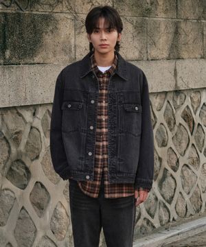 DIEMS 체인 트윌 데님자켓 셋업_블랙 (오버핏)_DDJXZ07OSB