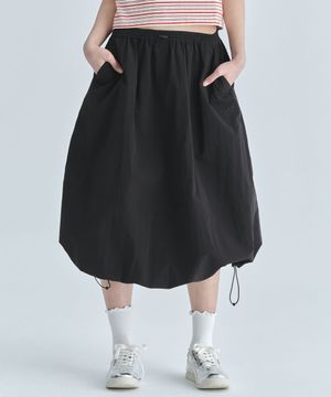 (우먼) 나일론 롱 스커트-블랙