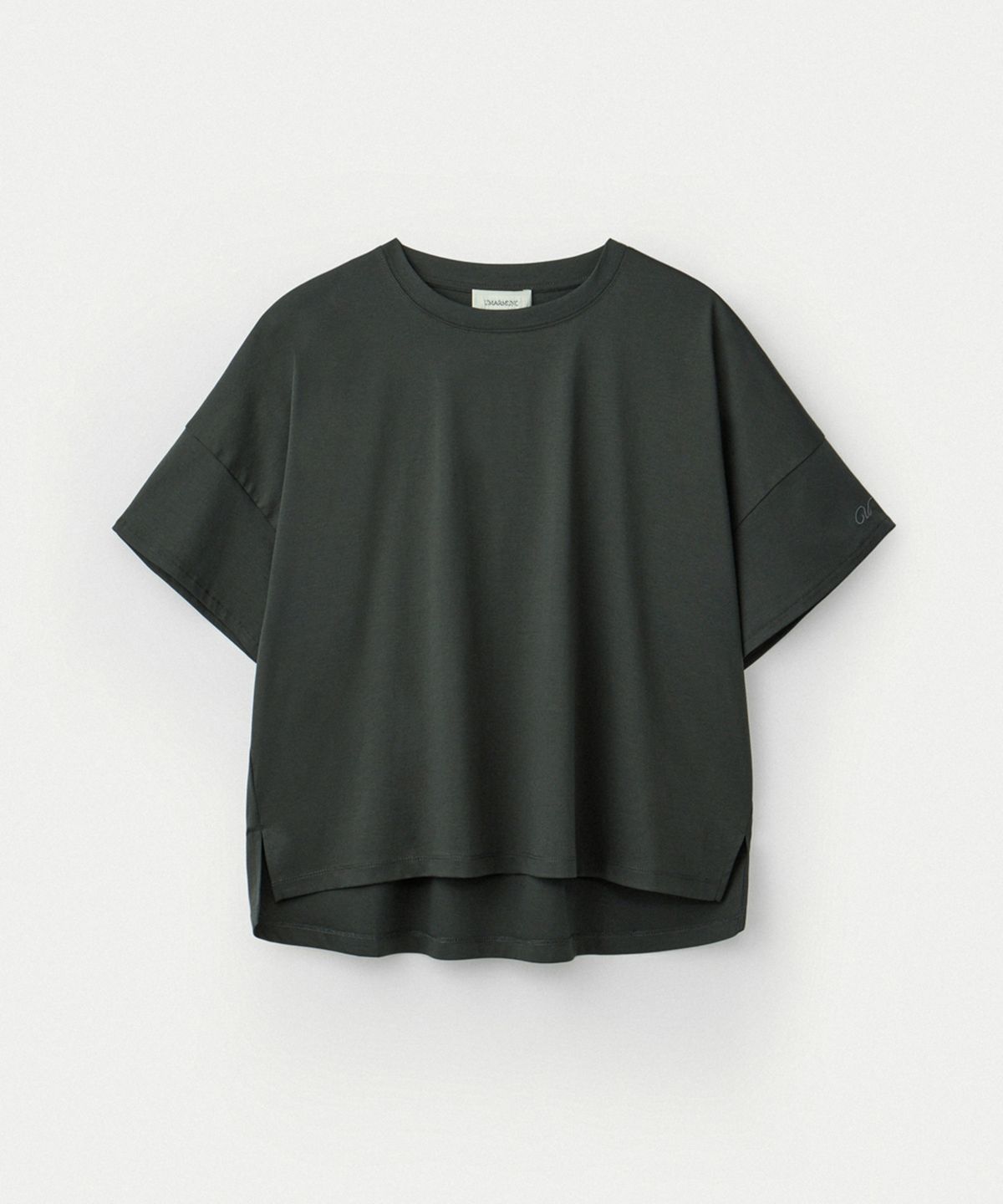 우마뭉(UMARMUNG) Embroidery Oversized Crop T Shirts_Forest