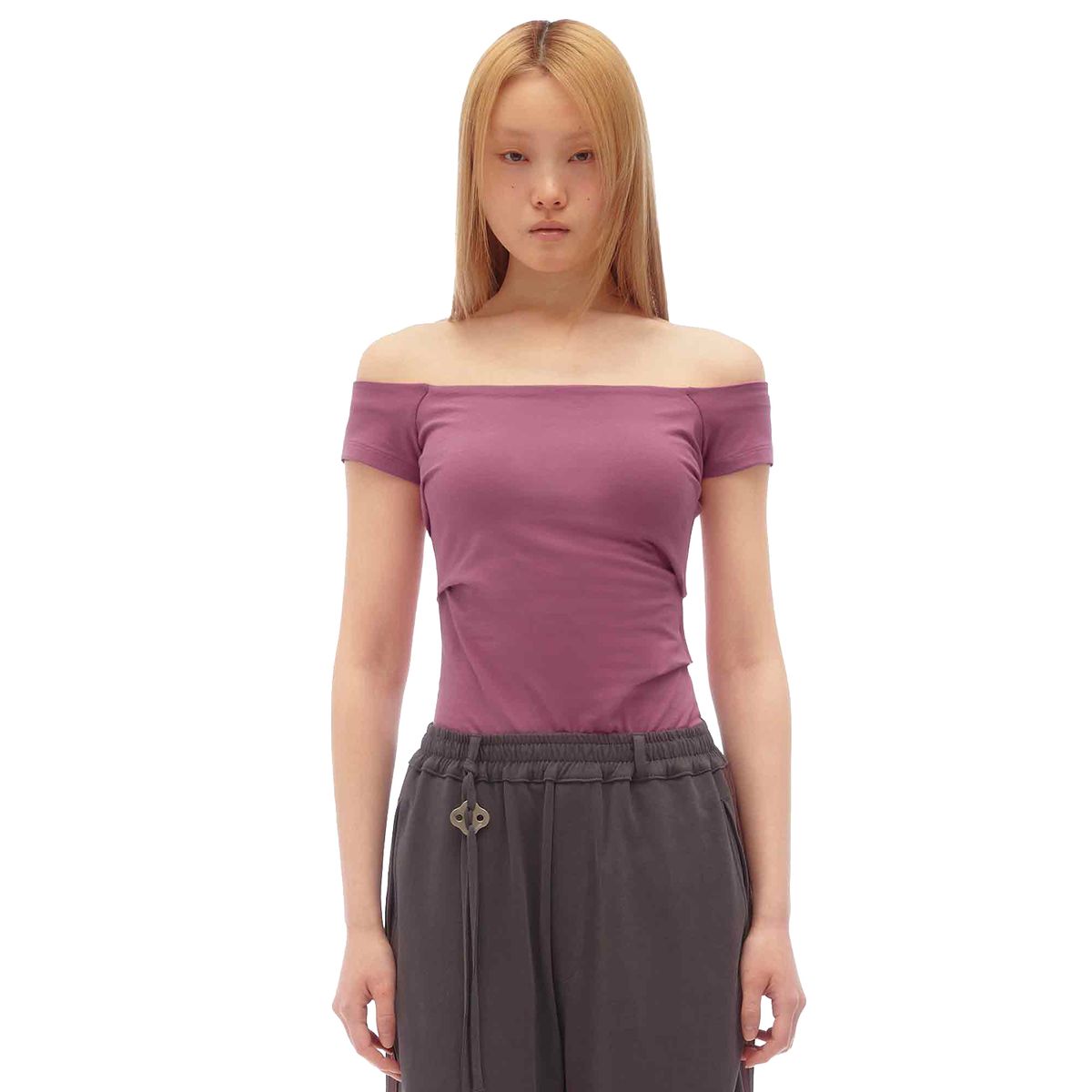 후포(HOOPOE) hoopoe off-shoulder short_Dusty Rose