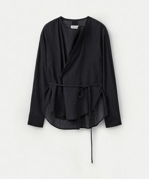 Crinkled Cotton Convertible Cowl Neck Blouse_Black