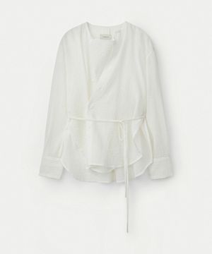 Crinkled Cotton Convertible Cowl Neck Blouse_White