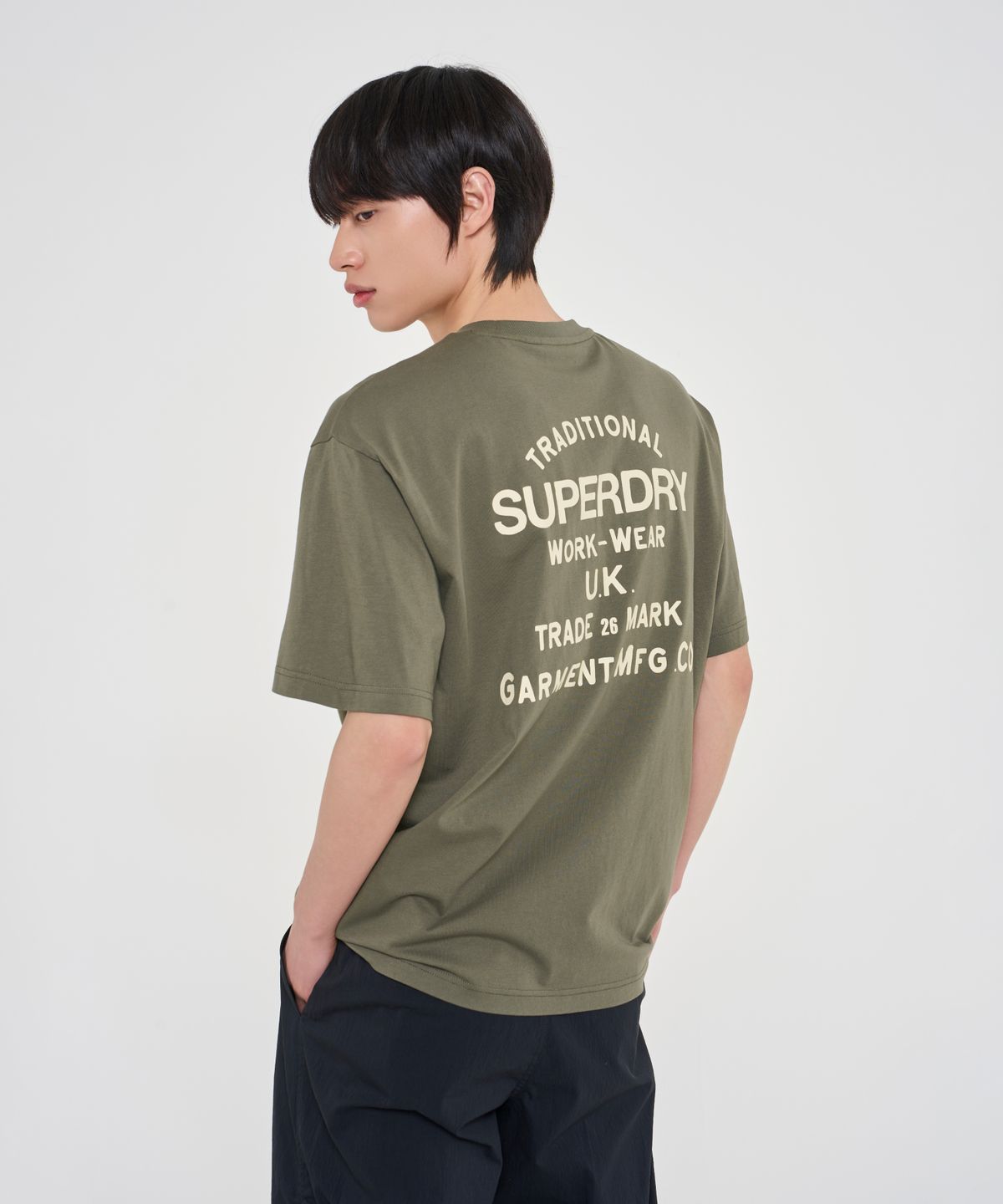 슈퍼드라이(SUPERDRY) 워크 라벨 그래픽 반팔 티셔츠 카키 SDUISCQ71KHK