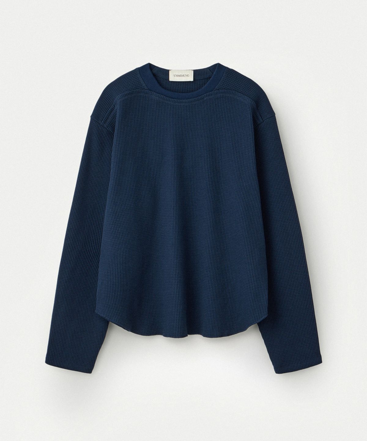 우마뭉(UMARMUNG) Pure Cotton Waffle Cropped Pullover_Midnight