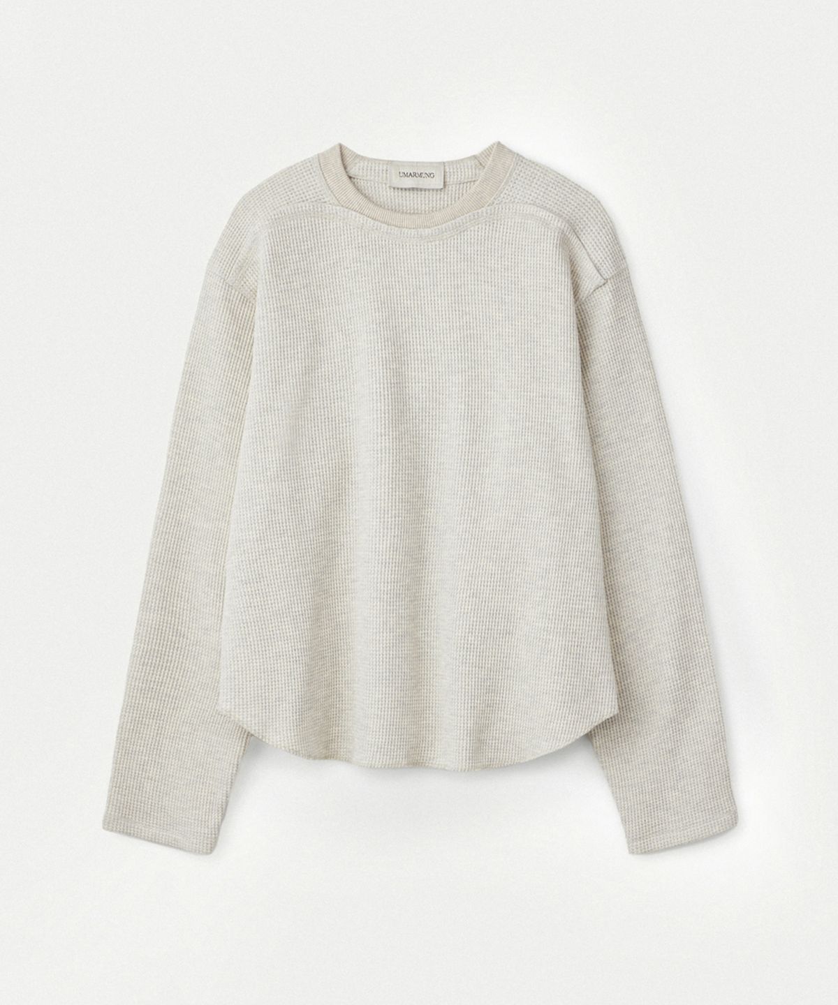 우마뭉(UMARMUNG) Pure Cotton Waffle Cropped Pullover_Macadamia