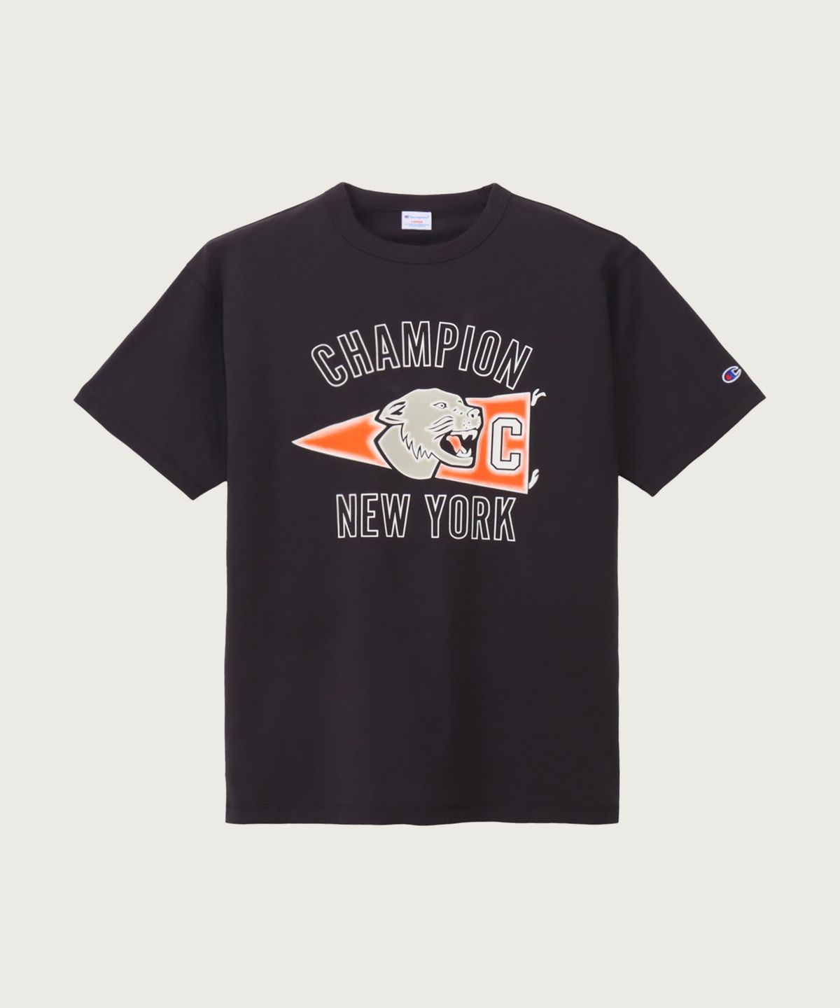 챔피온(CHAMPION) 그래픽 플로킹 티셔츠 Off Black
